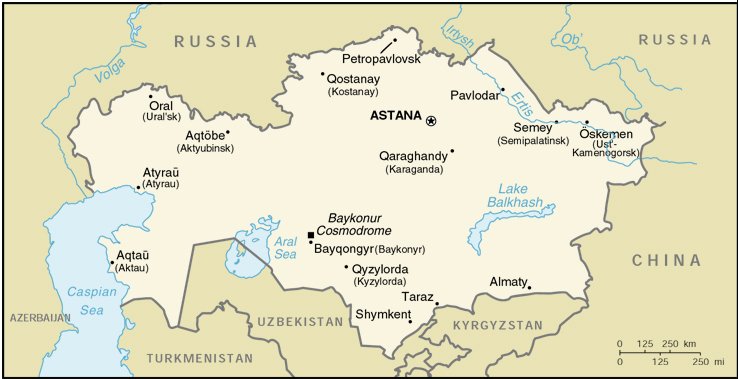 Map of Kazakhstan (Credit:CIA)