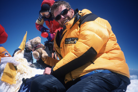 Geoffrey on summit with Peter's bear